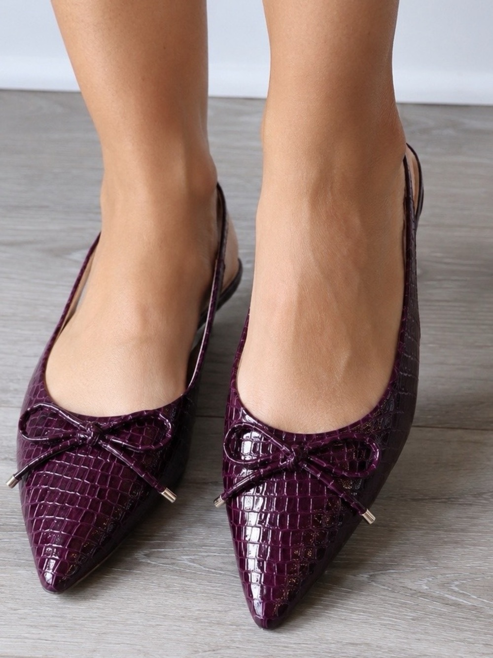 Draper James Croc-Embossed Pointed Slingback Flats in Plum Like New!